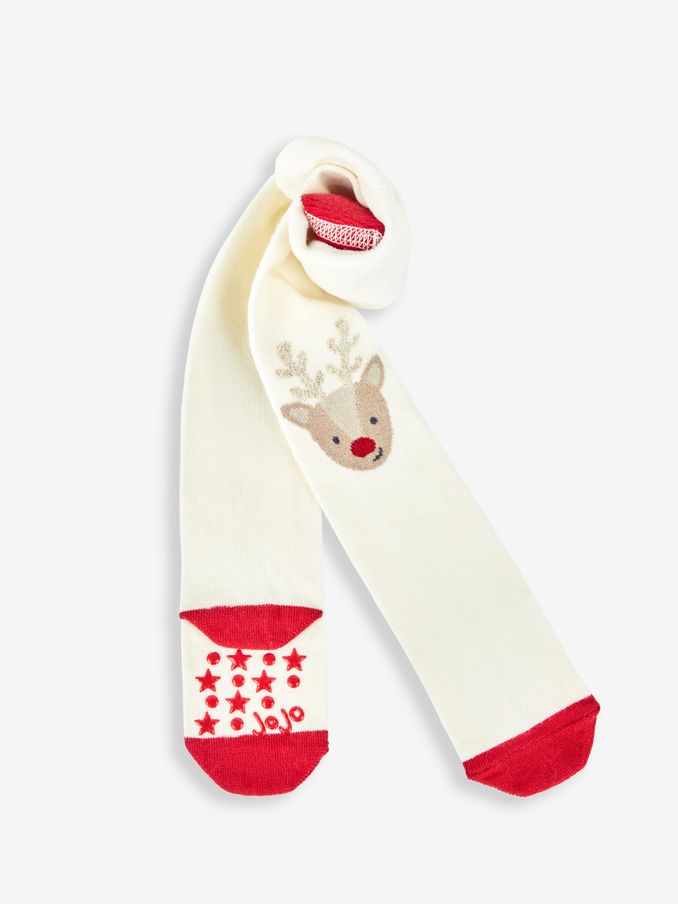 Cream Cotton Rich Reindeer Knee Tights (985476) | £4