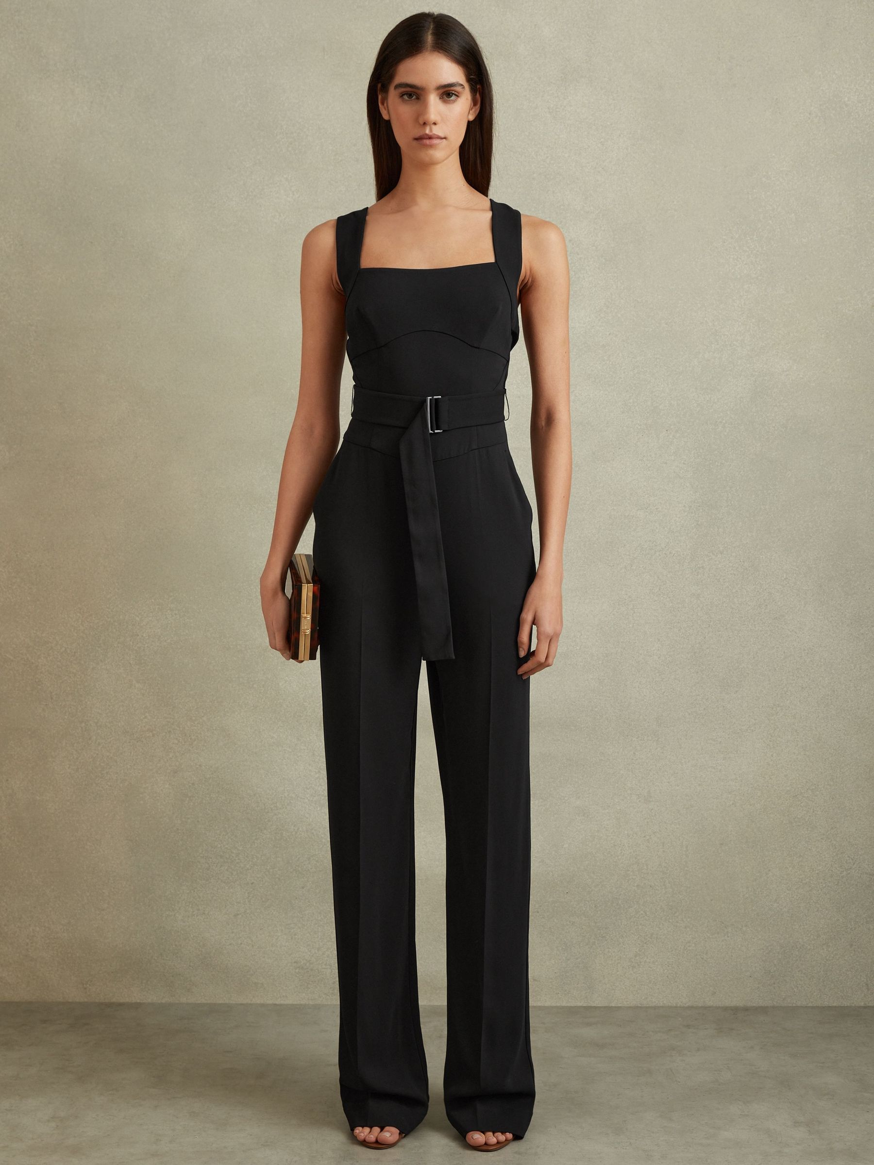 Cross Back Belted Jumpsuit in Black (990928) | £98