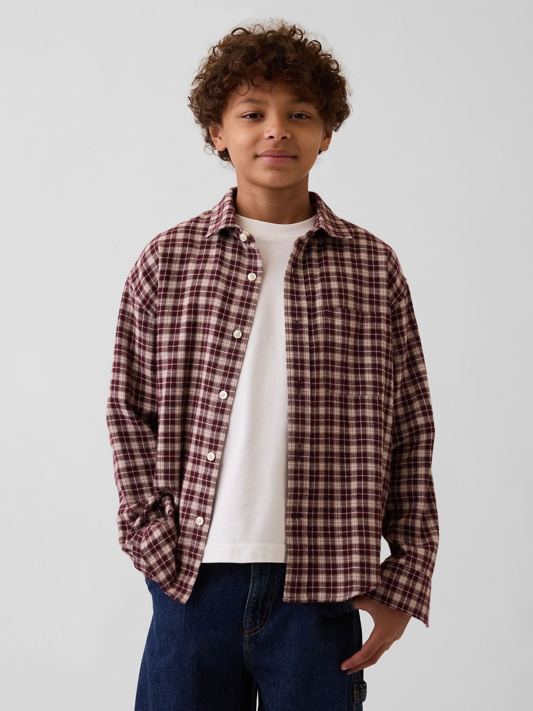 Burgundy Red Check - Relaxed Flannel Shirt