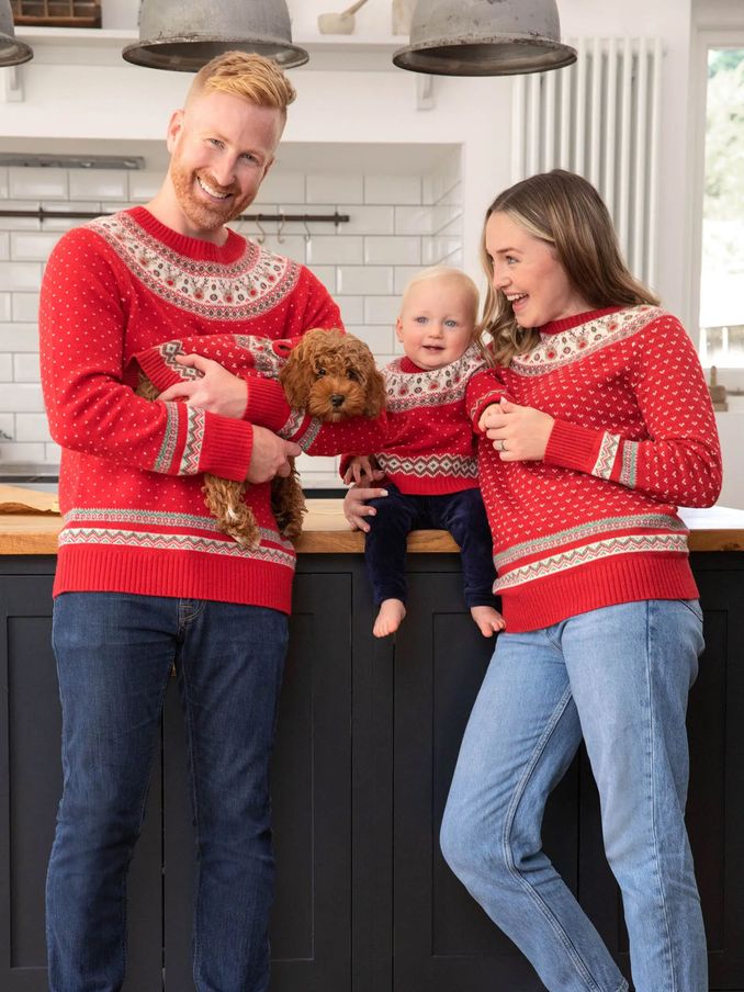 Red Knitted Christmas Reindeer Fair Isle Pattern Pets Jumper (9EG288) | £21
