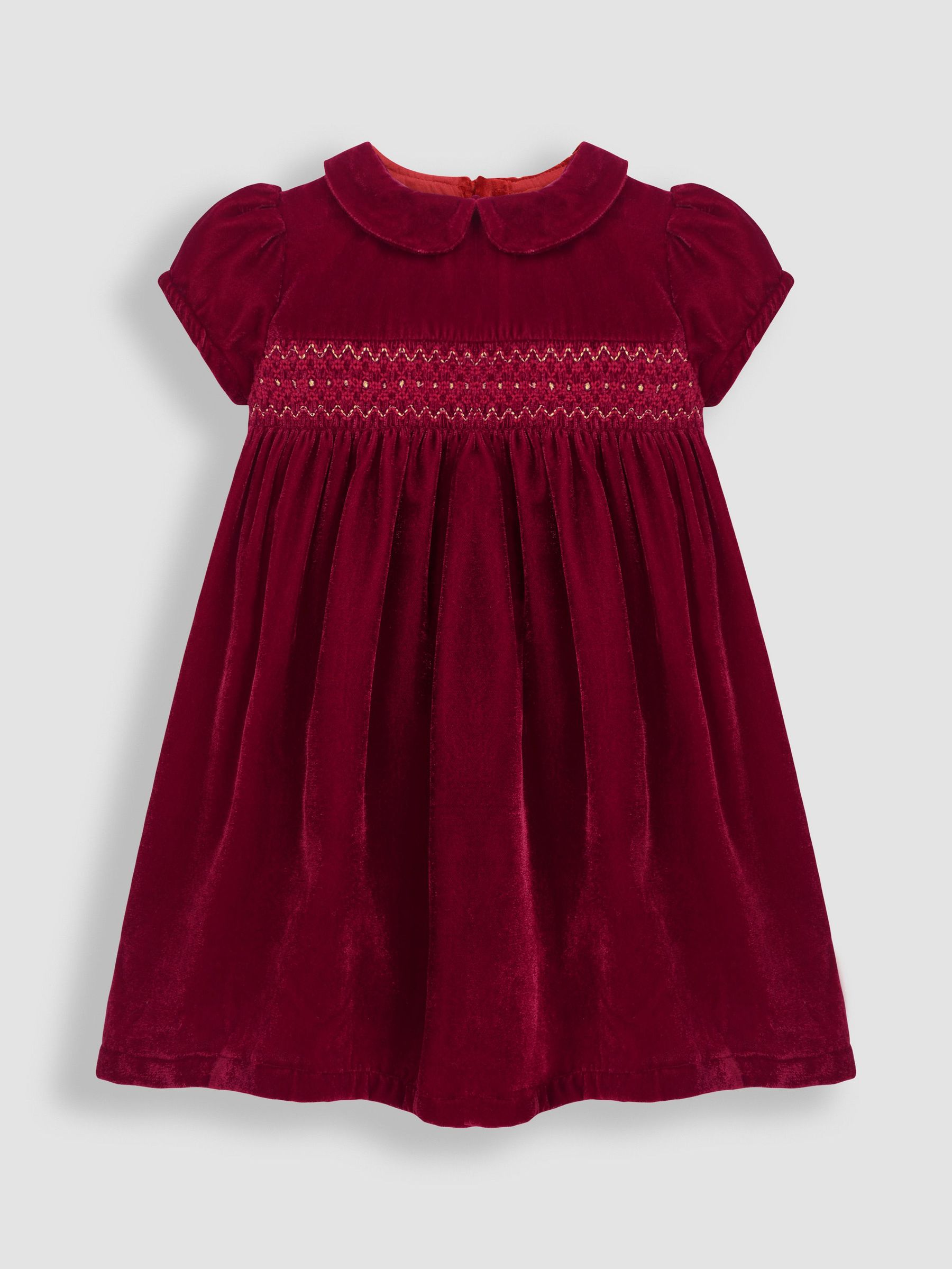 Red Smocked Velvet Party Dress (9EQ586) | £28 - £33