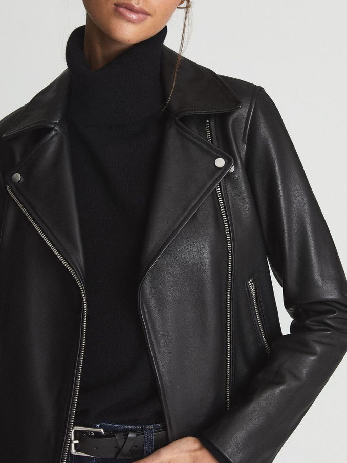 Leather Biker Jacket in Black (A75218) | £113