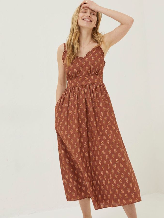 Brown Woodblock Jayden Midi Dress (A81732) | £35