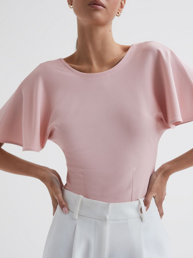 Fluid Sleeve Crepe T-Shirt in Light Pink (A89975) | £35