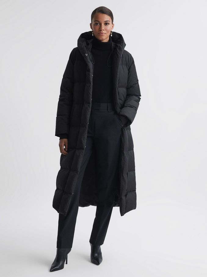 Long Belted Puffer Coat in Black (A96970) | £155