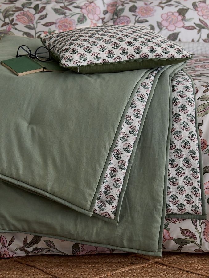 Khaki Indienne Blockprint Throw (AA0842) | £165