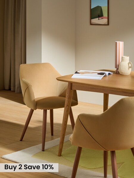 Set of 2 Soft Caramel Natural Velvet and Dark Legs Lule Arm Dining Chairs (AA1012) | £329