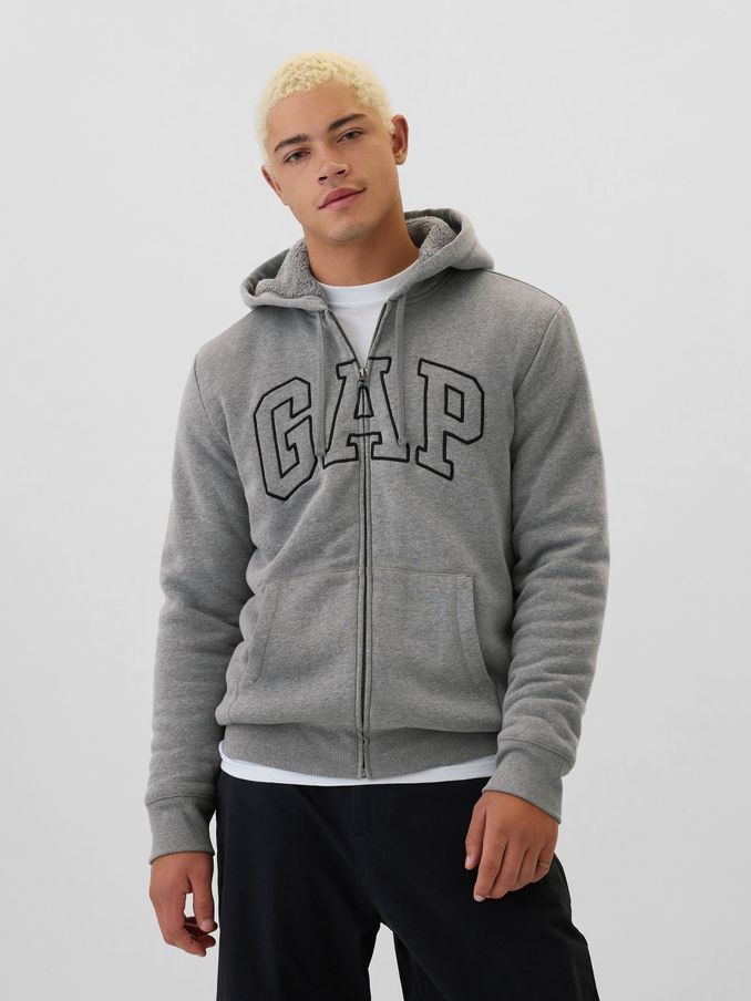 Light Grey Logo Sherpa-Lined Zip Up Hoodie d (AA1419) | £31