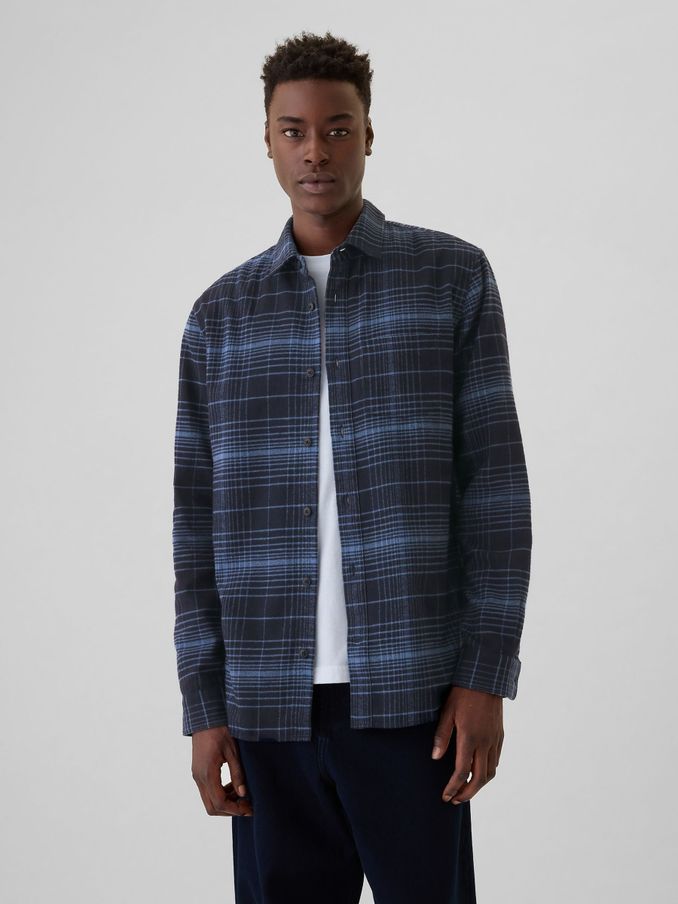 Blue Midweight Cotton Long Sleeve Flannel Shirt (AA1426) | £24