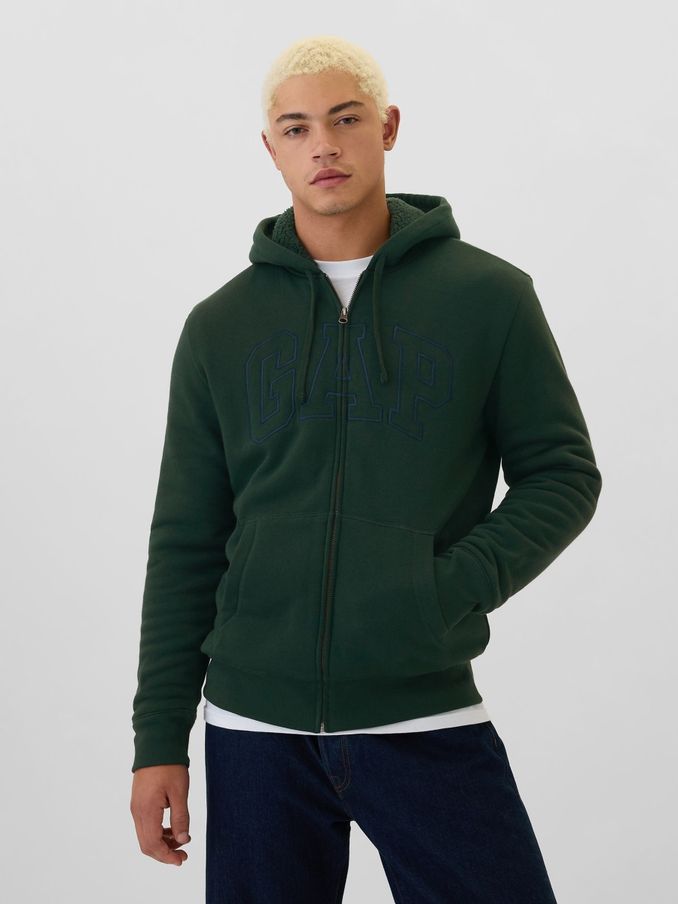 Green Logo Sherpa-Lined Zip Up Hoodie d (AA1430) | £31