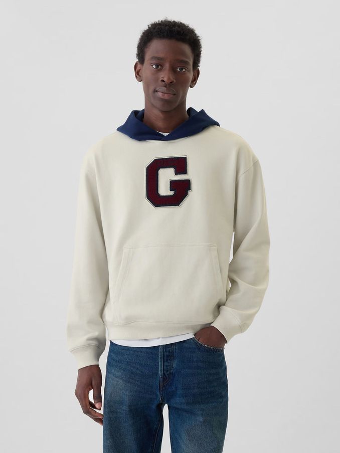 Cream Heavyweight Colourblock Varsity Logo Hoodie (AA1448) | £24
