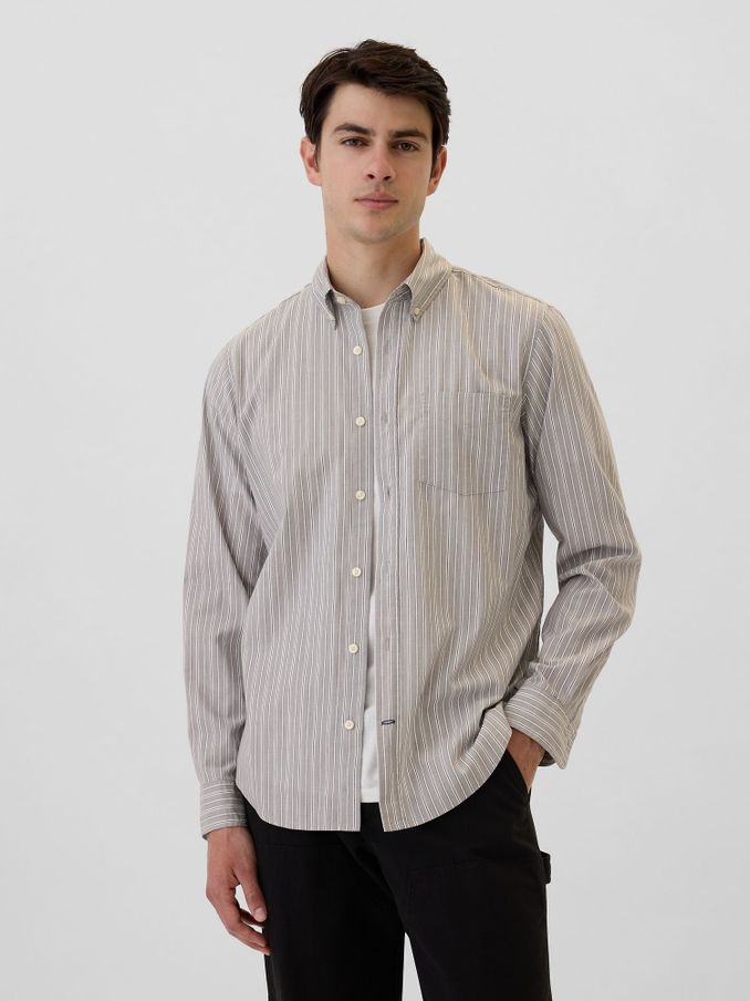 Grey Stripe Regular Fit Long Sleeve Poplin Shirt (AA1471) | £18