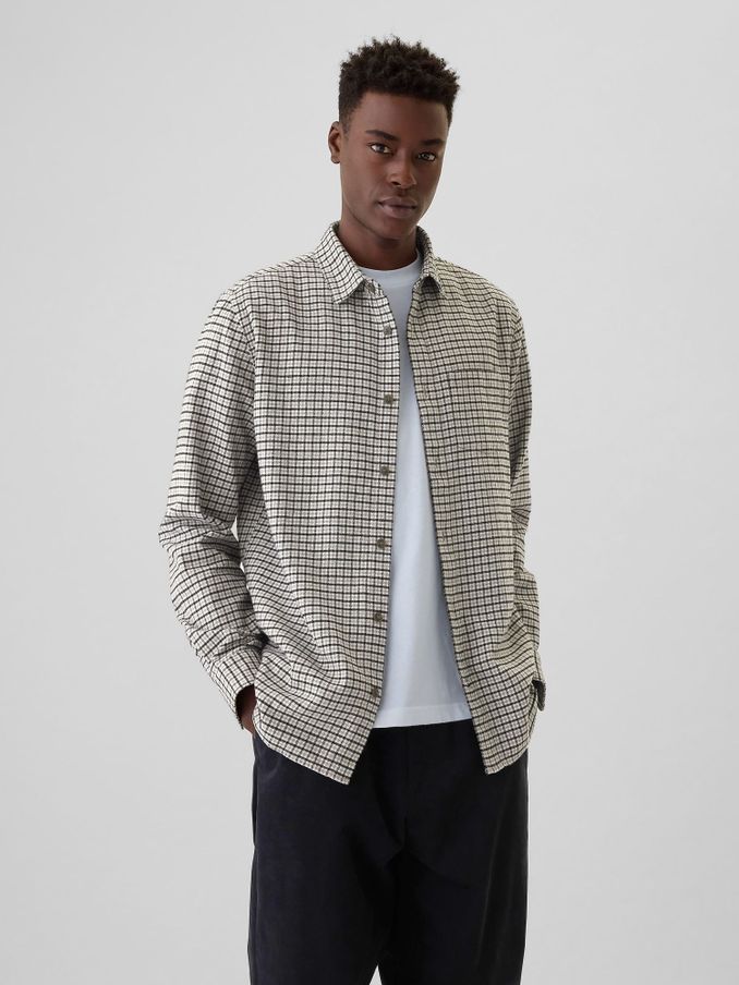 Grey Midweight Cotton Long Sleeve Flannel Shirt (AA1480) | £24