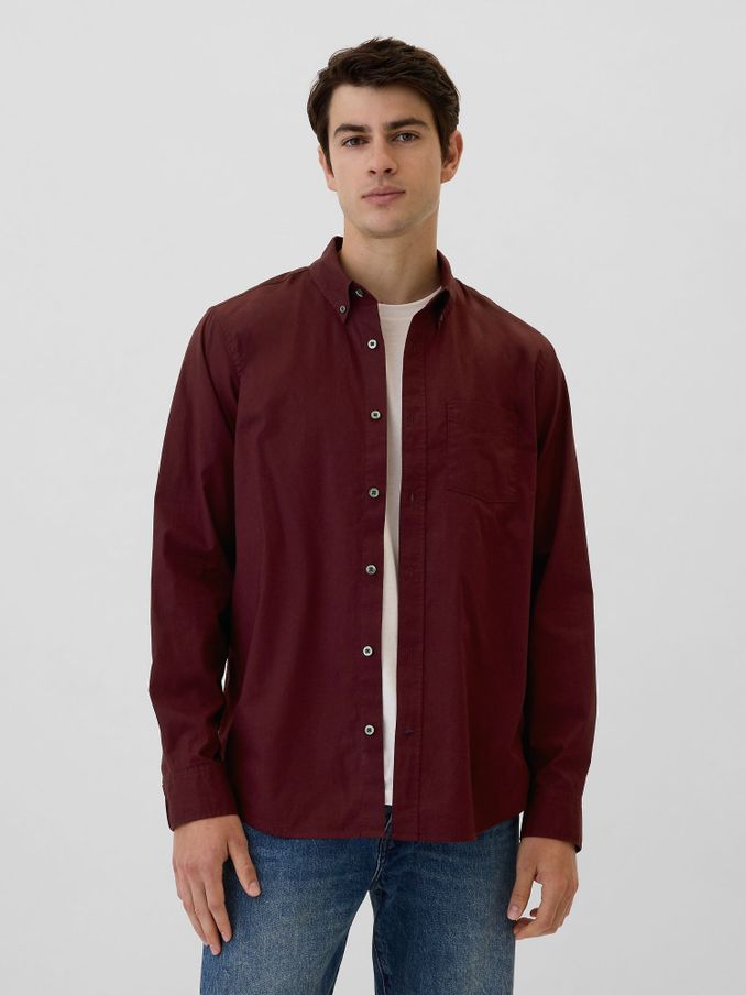 Burgundy Red Regular Fit Long Sleeve Poplin Shirt (AA1488) | £21