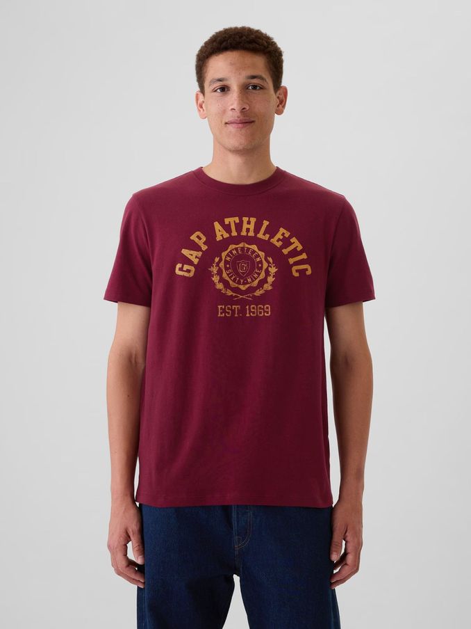 Burgundy Red Everyday Athletic Graphic 100% Cotton Short Sleeve T-Shirt (AA1489) | £8
