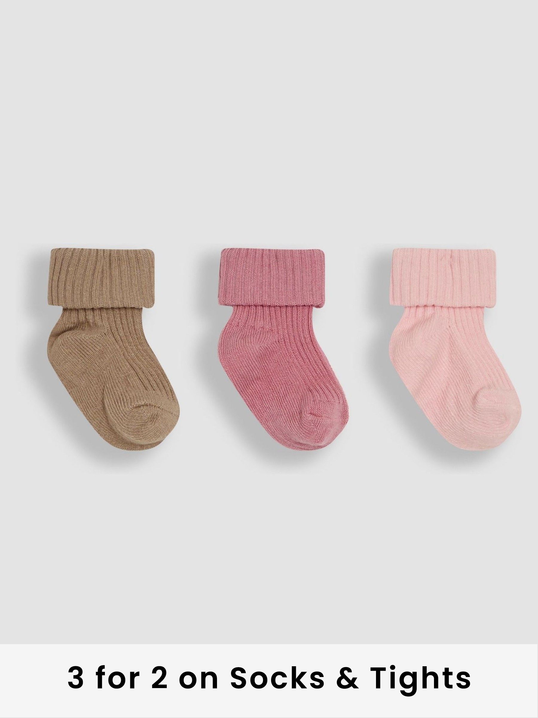 Pink 3-Pack Fold Over Socks (AA2992) | £9.50