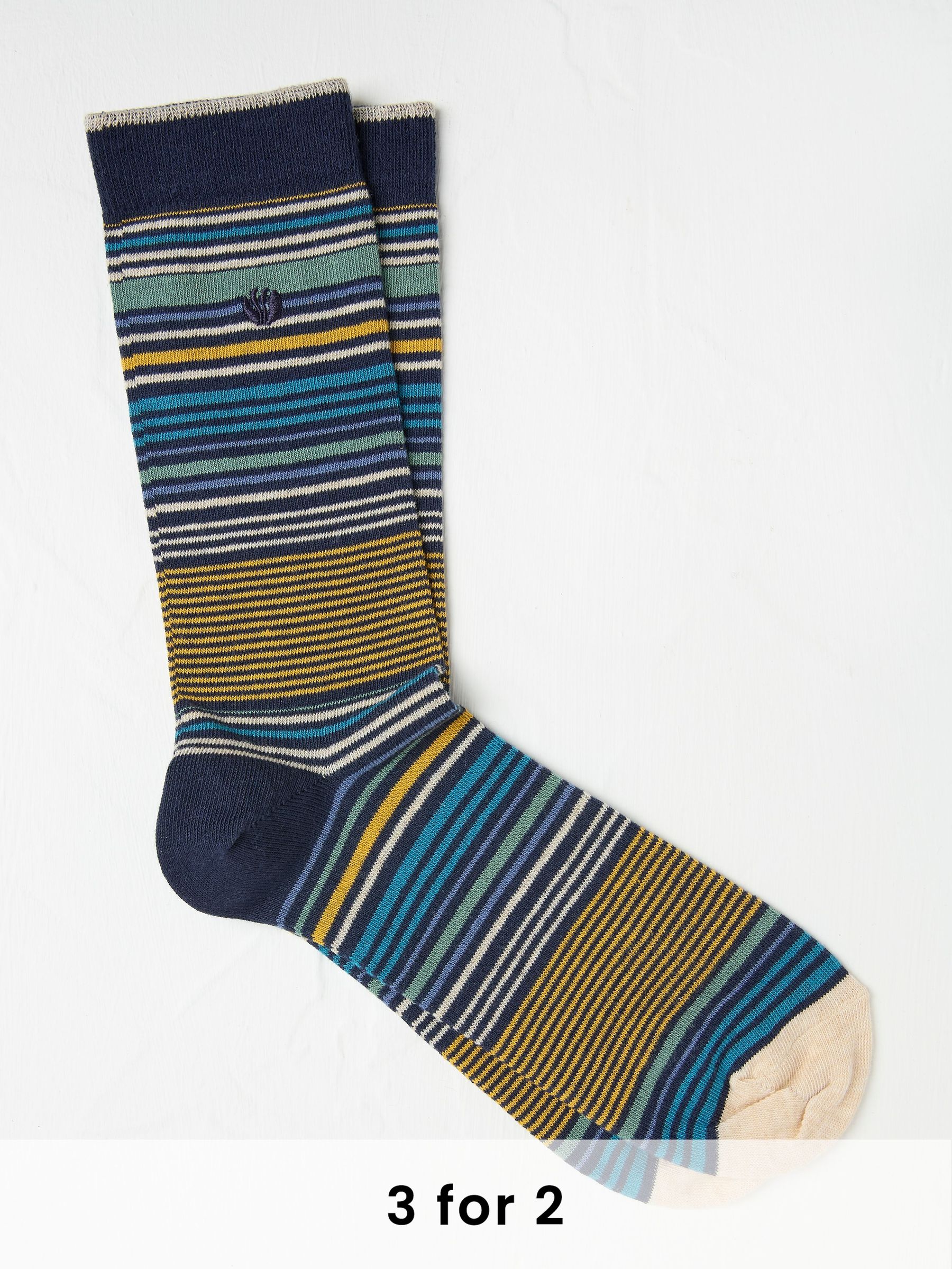 Navy Blue & Yellow Men's Striped Socks (AA3563) | £7.50