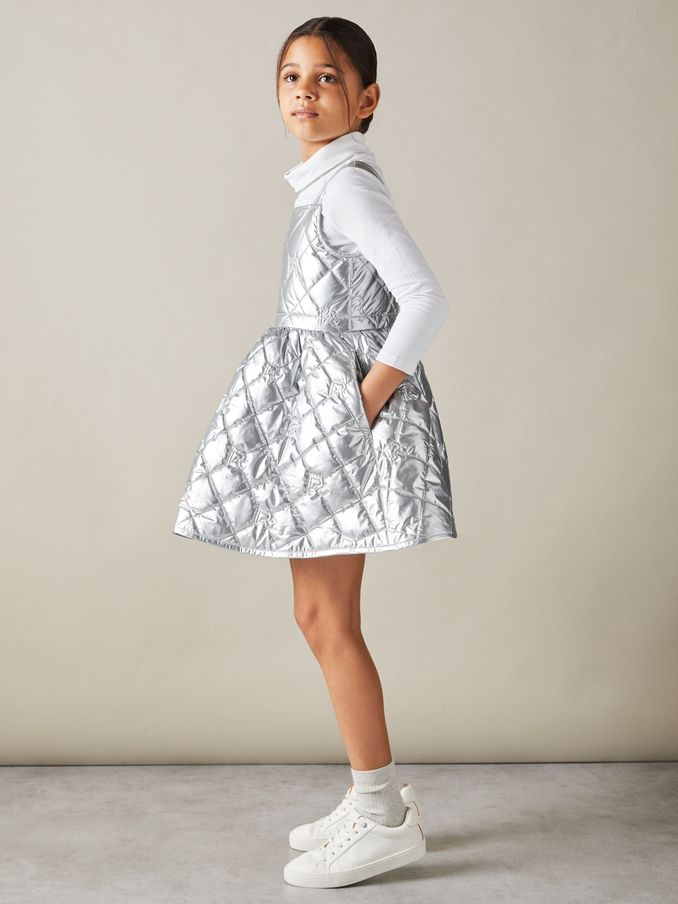 4-9 yrs Quilted Metallic Flared Dress in Silver (AA3638) | £30
