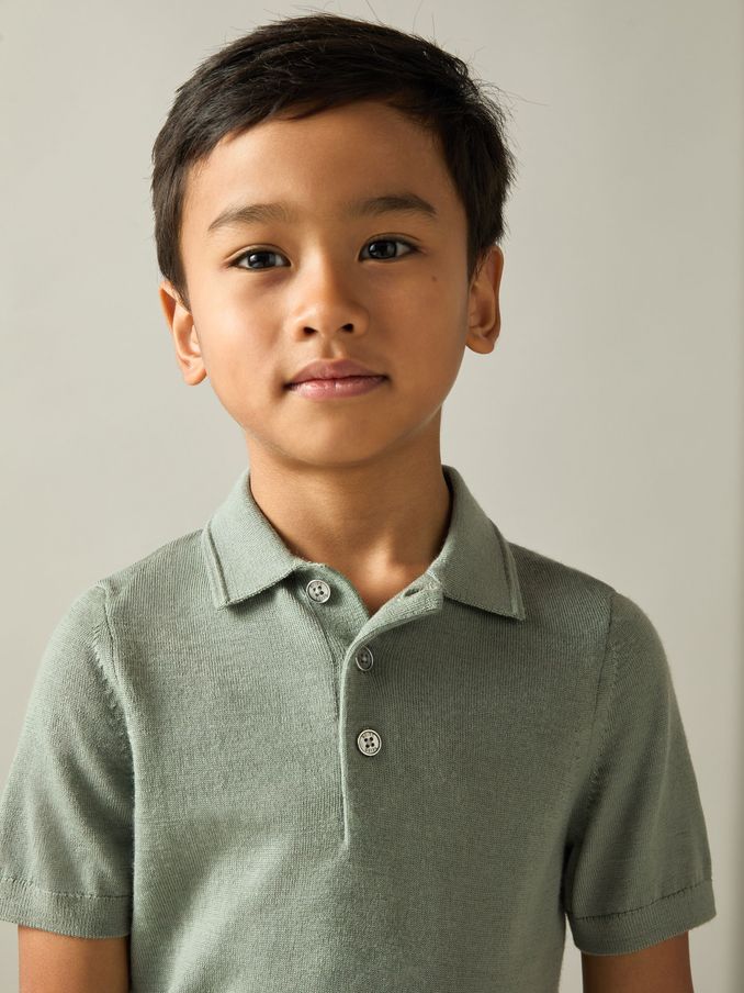 3-9 yrs Merino Polo Shirt in Herb Green (AA3641) | £30