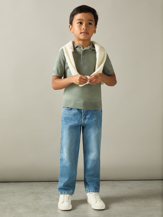 9-13 yrs Merino Polo Shirt in Herb Green (AA3643) | £34