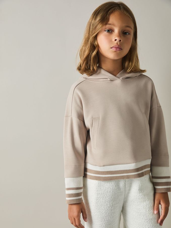 Junior Cropped Jersey Hoodie in Mink (AA3756) | £25