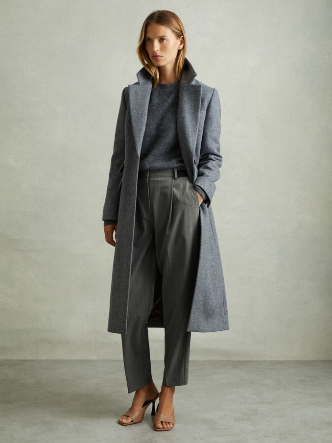 Pinstripe Waistband Detail Tapered Trousers in Grey (AA3763) | £41