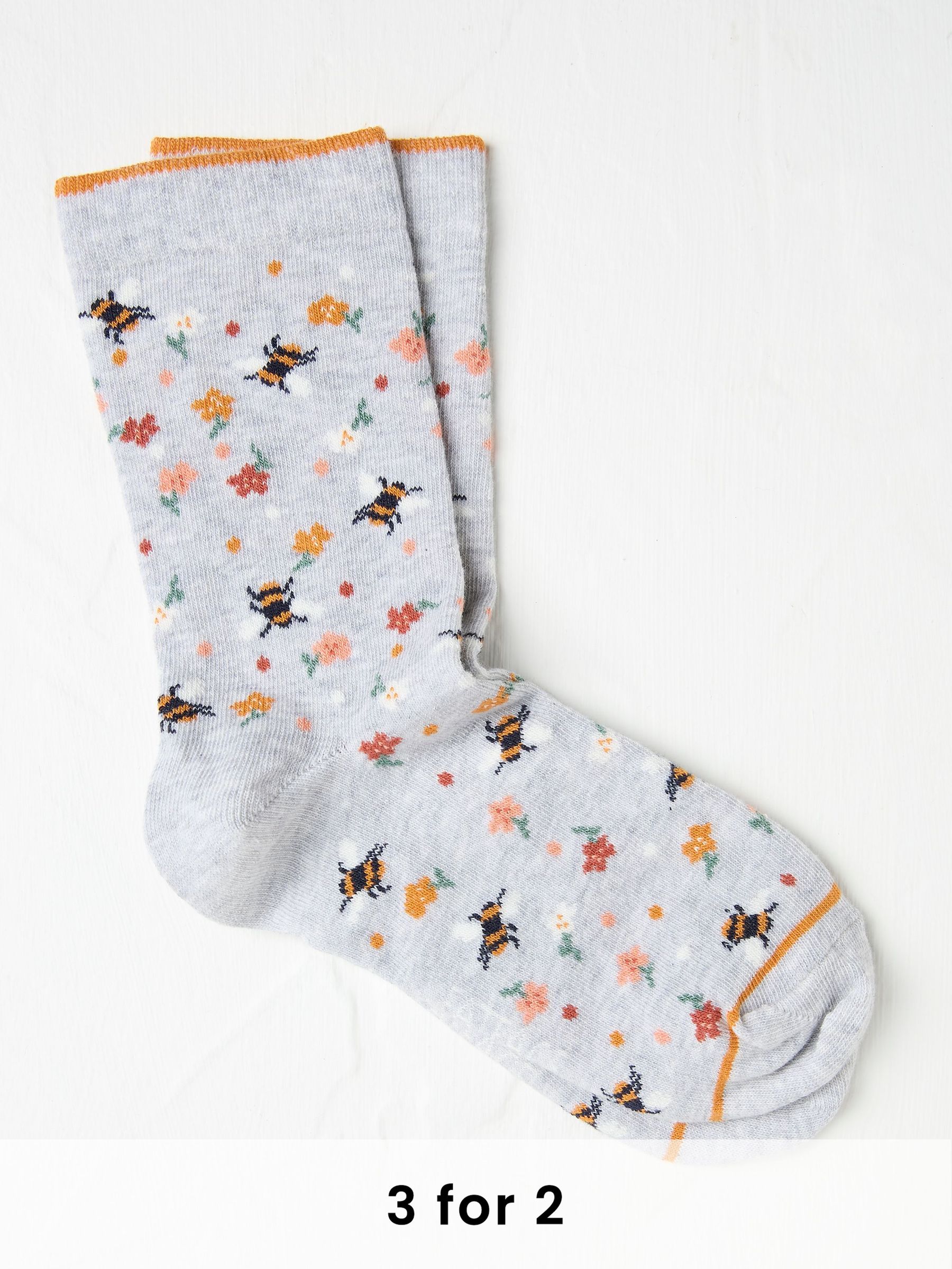 Grey Bee Floral Women's Socks (AA4137) | £7.50