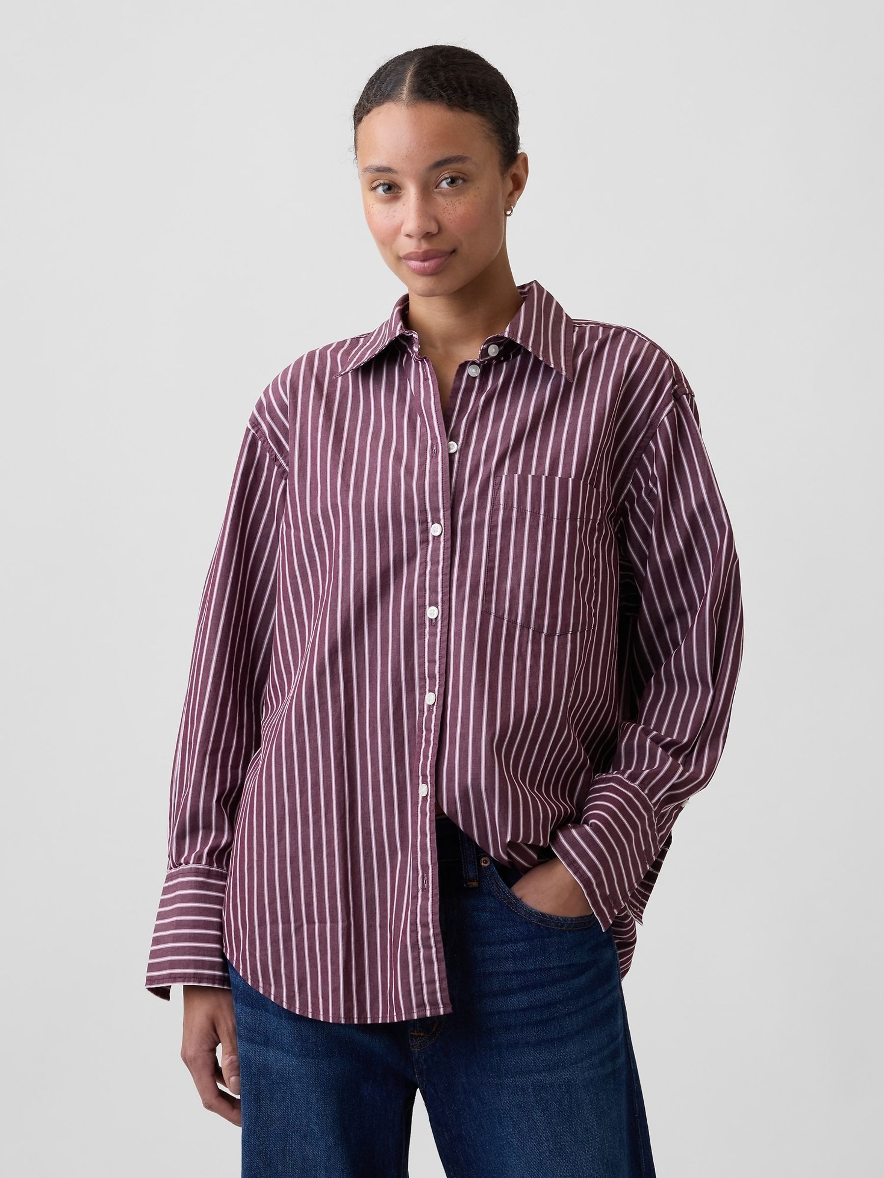 Burgundy Stripe - Poplin Big Shirt