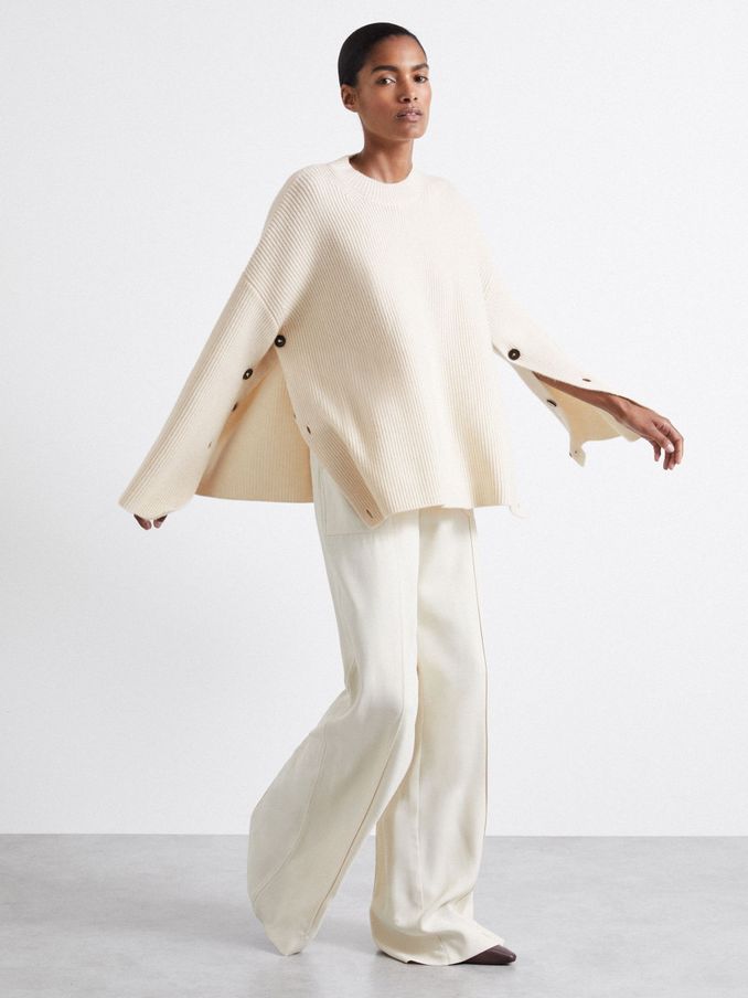 Atelier Buttoned Wool and Cashmere Jumper in Ivory (AA4583) | £118