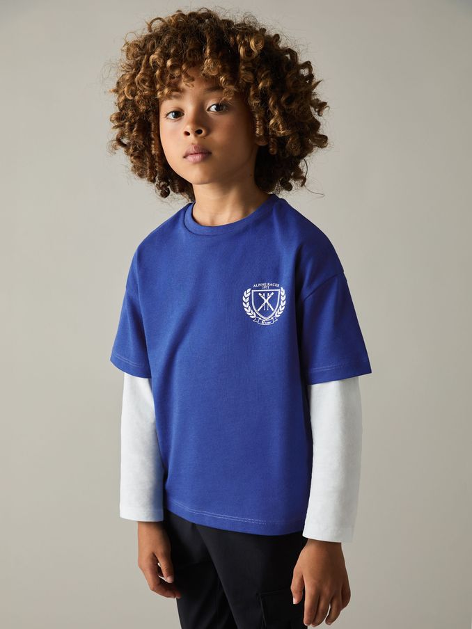 Cotton-Jersey Alpine Races-Print T-Shirt in Bright Blue (AA4995) | £10