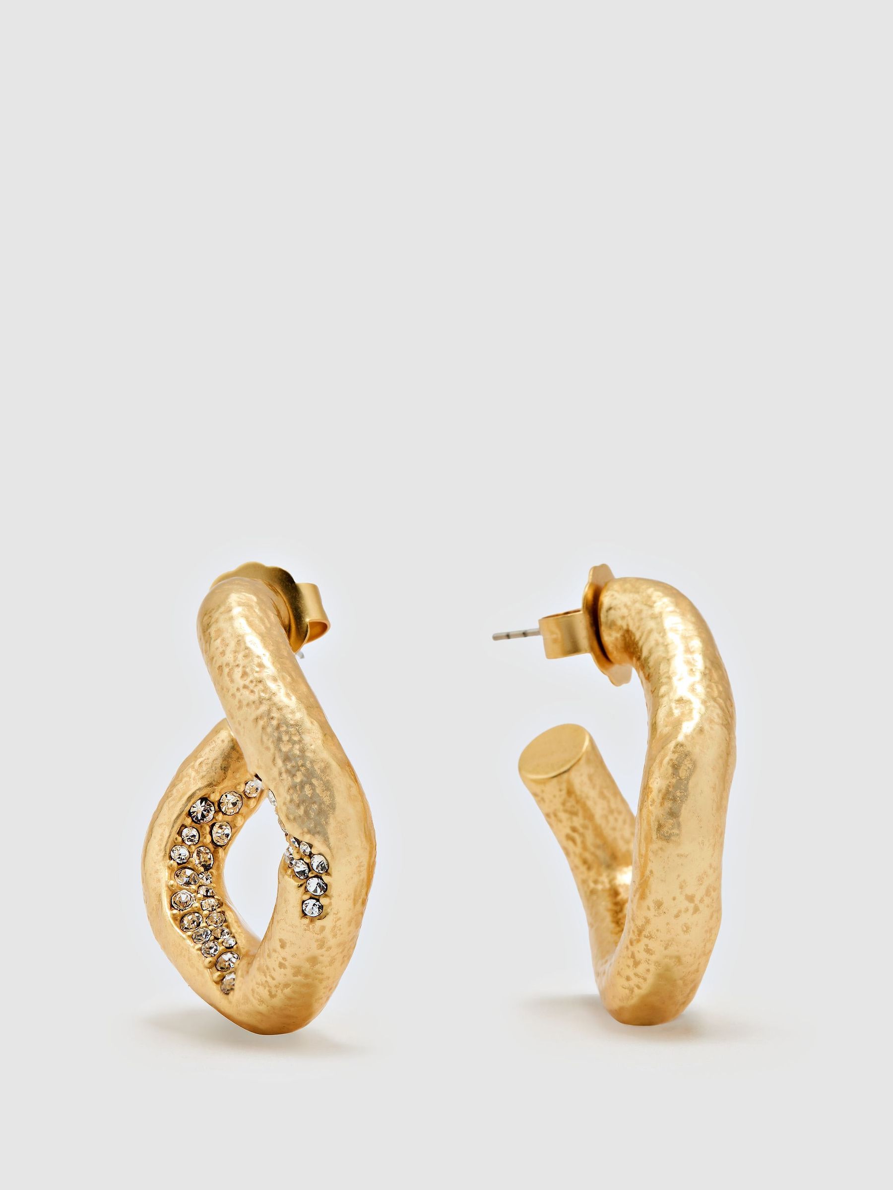 Gold Tone - Crystal-detail Sculpted Hoop Earrings