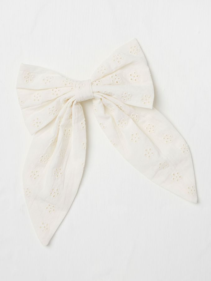 Ivory 100% Cotton Broderie Detail Hair Bow (AA7183) | £10.50