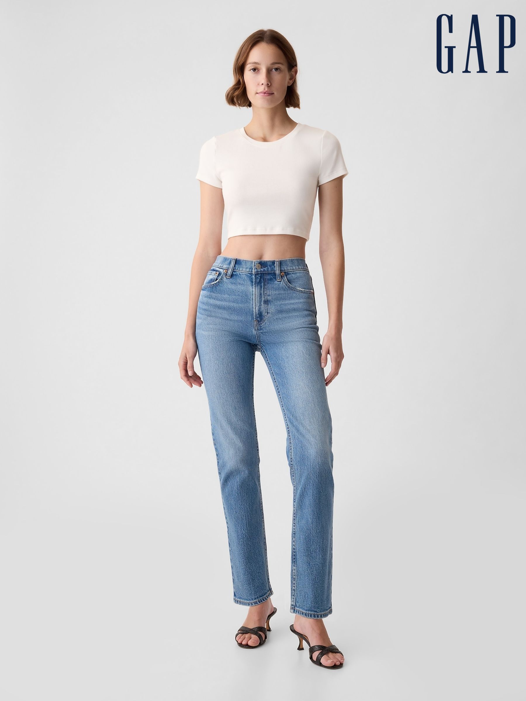 Medium Wash Blue High Waisted 90s Straight Jeans (AB1093) | £50