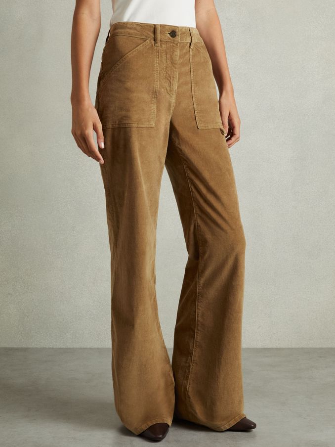 Petite Cotton-Blend Corduroy Flared Trousers in Brown (AB1763) | £58