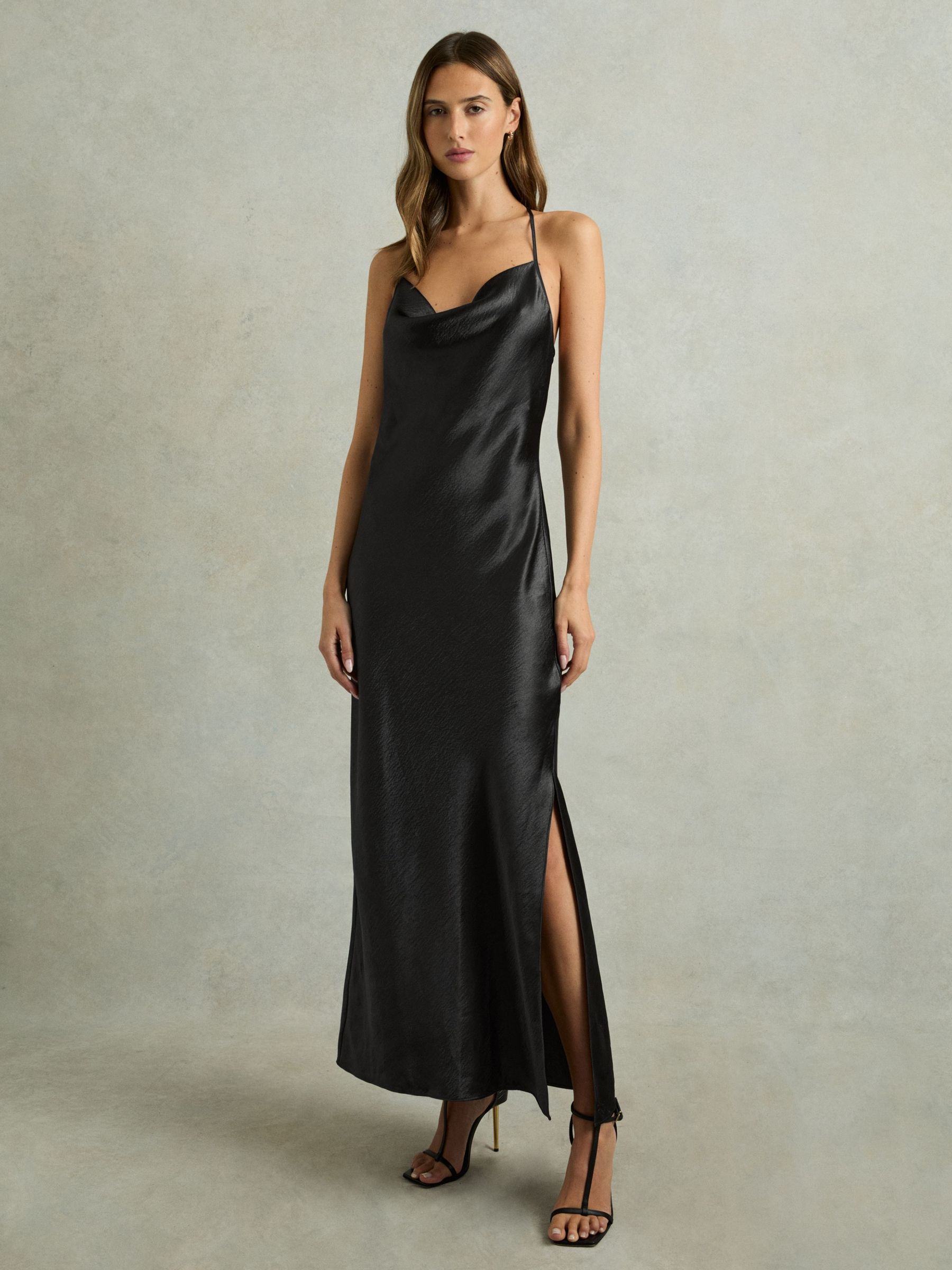 Satin Cowl-Neck Slip Dress in Charcoal (AB2074) | £138