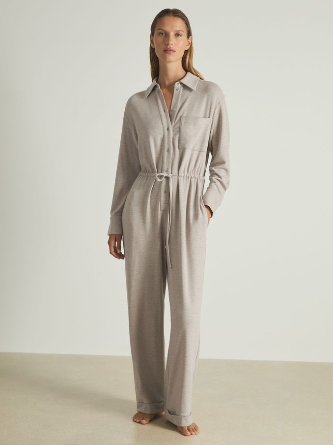 Thermal Jersey Drawstring Jumpsuit in Fawn (AB2328) | £78