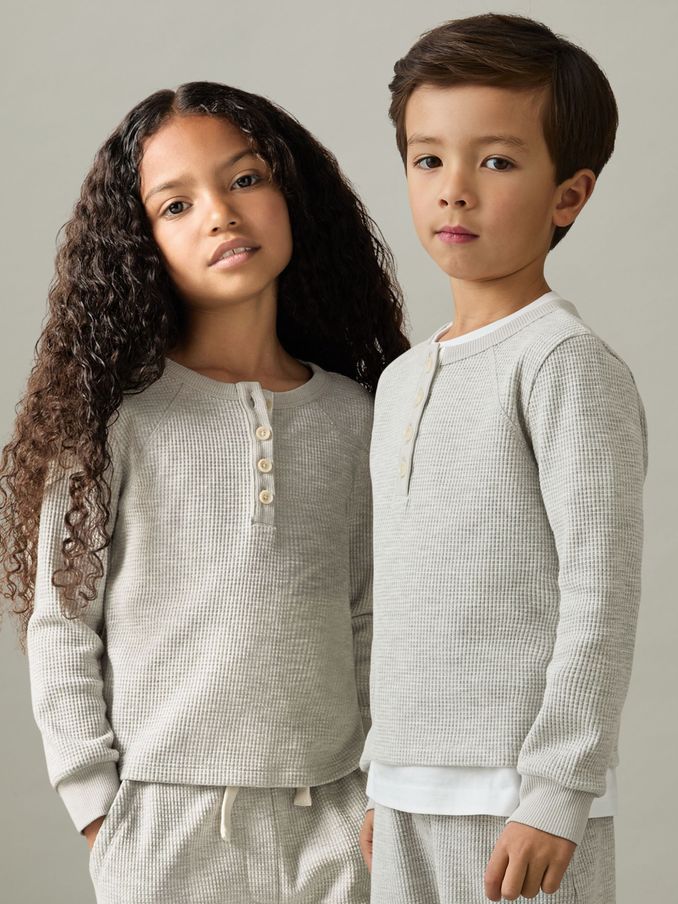 4-9 yrs Cotton-Blend Jersey Waffle Top And Trousers Set in Grey (AB2342) | £25