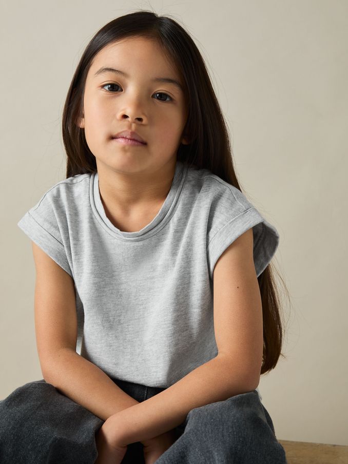 4-9 yrs Cotton-Jersey Cropped T-Shirt in Grey (AB2361) | £10