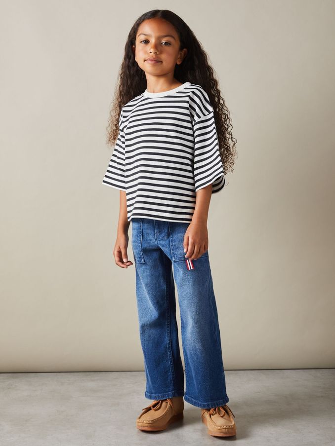 4-9 yrs Oversized Striped Cotton T-Shirt in Navy (AB2365) | £5