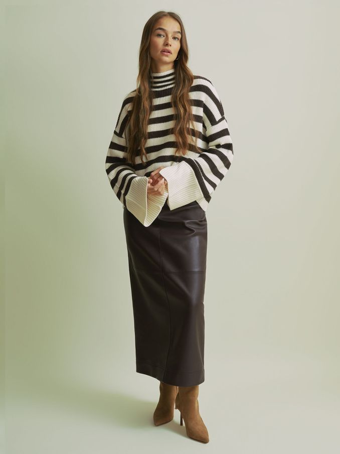 Florere Boxy Striped Jumper in Chocolate/Ivory (AB2386) | £84