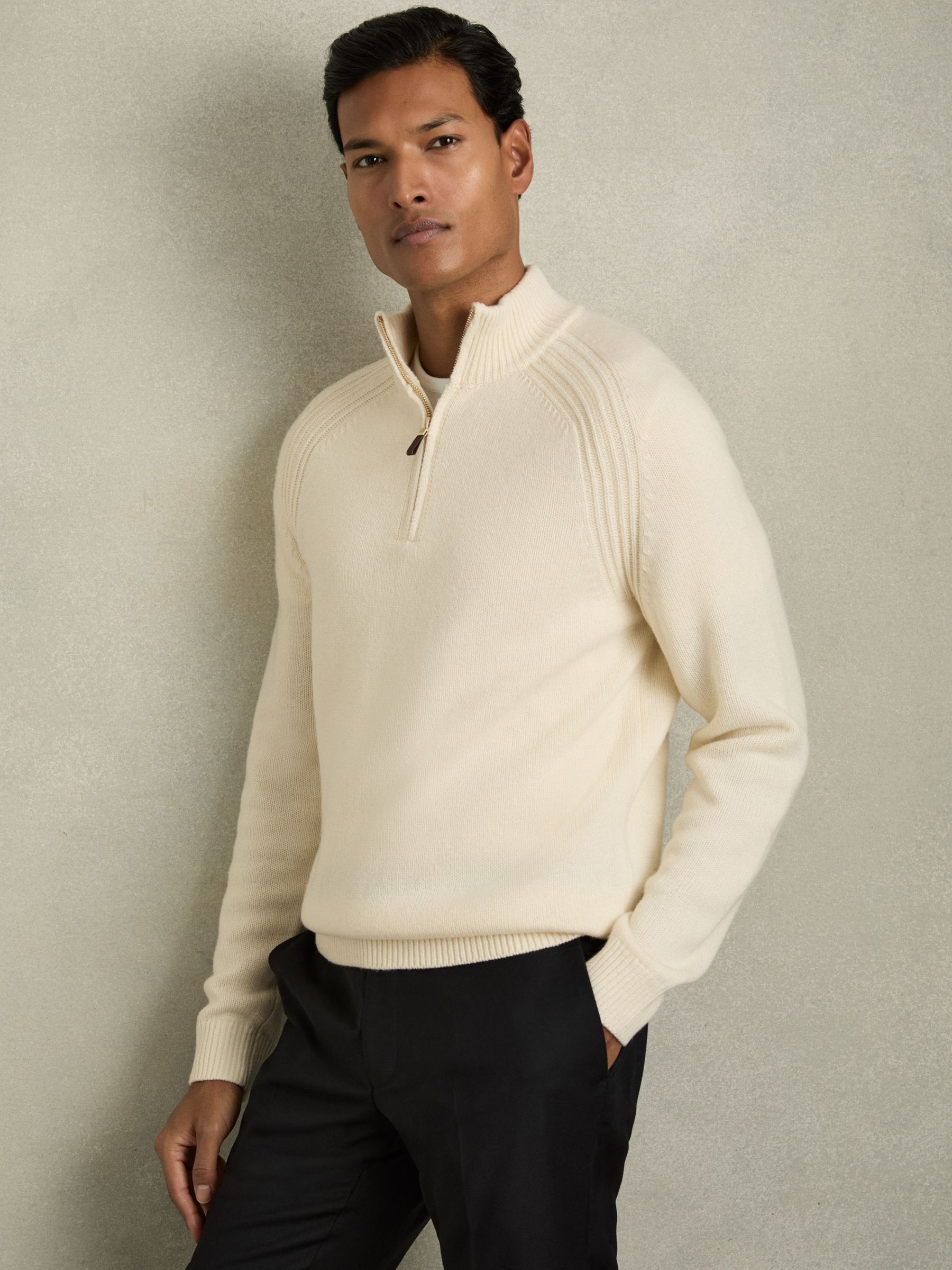 Wool-Blend Ridge-Seam Half-Zip Jumper in White (AB2426) | £78