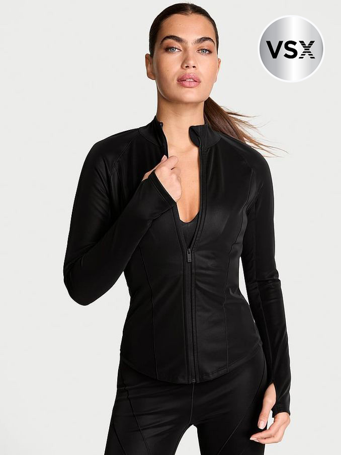 Black Faux Leather Mix Full Zip Jacket (AB2806) | £109