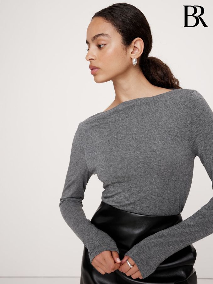 Banana Republic Grey Luxe Wool-Blend Boat-Neck Top (AB2916) | £35