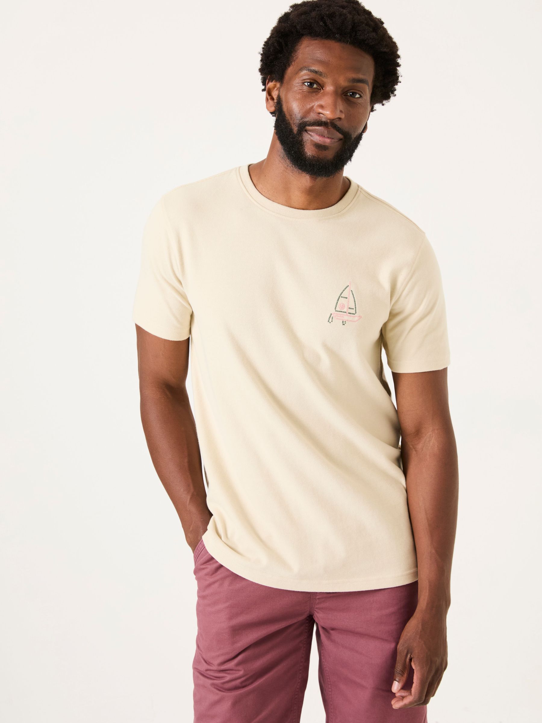 Natural Stitch Boat Embroidered Tshirt (AB3808) | £18