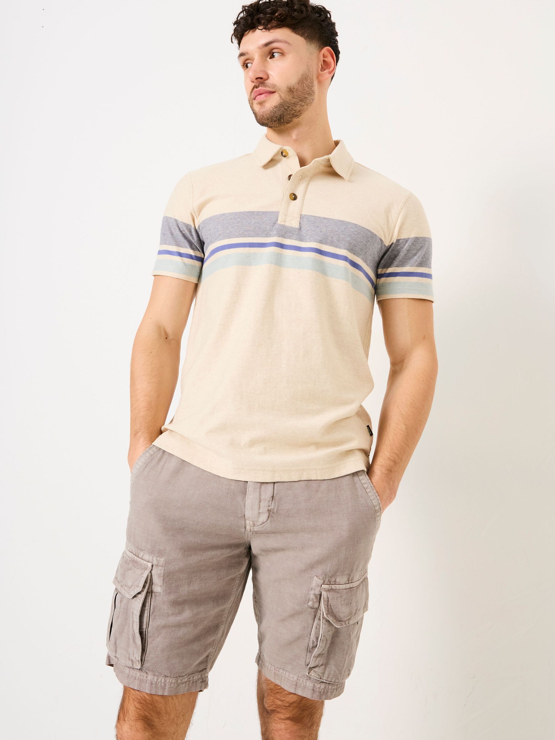 Natural Short Sleeve Chest Stripe Polo (AB4074) | £32.50