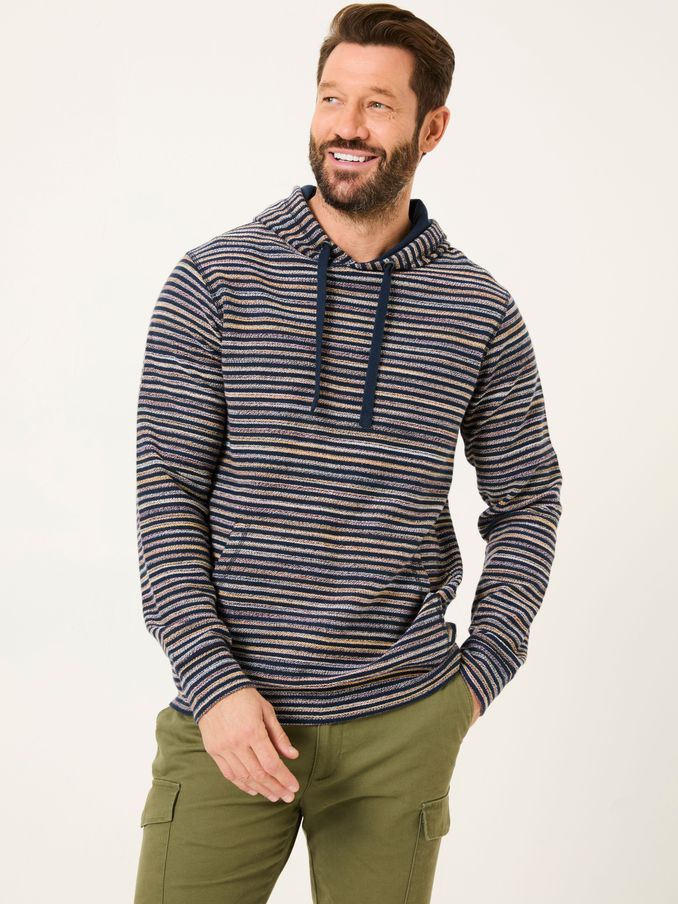 Trescowe Navy 100% Cotton Trescowe Breton Over Head Hoodie (AB4140) | £35