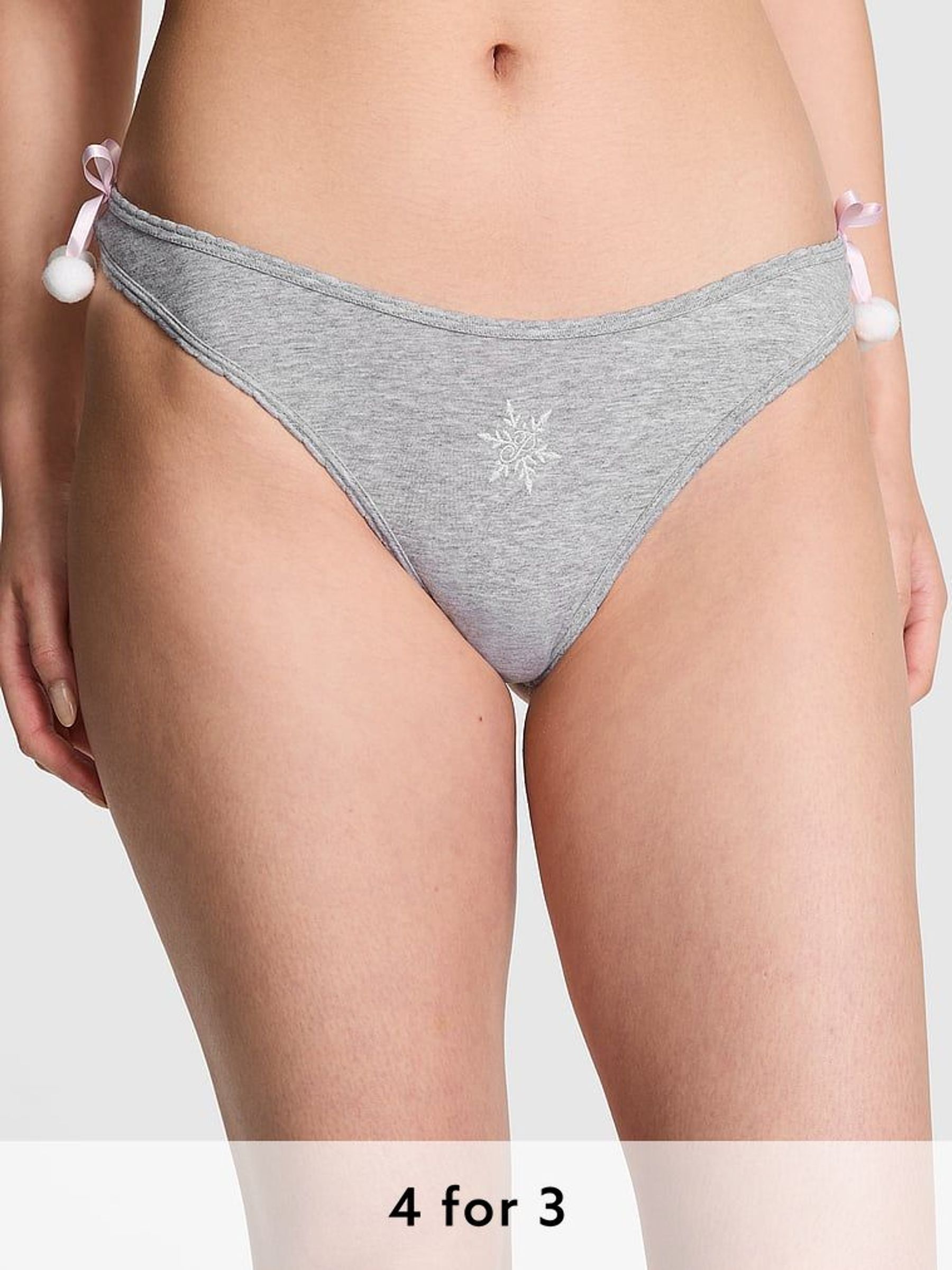 Grey Heather Thong Cotton Knickers (AB5163) | £9