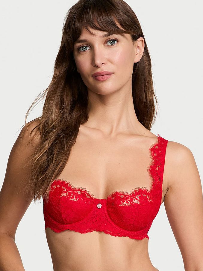 Vermillion Red Lightly Lined Balcony Lace Bra (AB5180) | £45