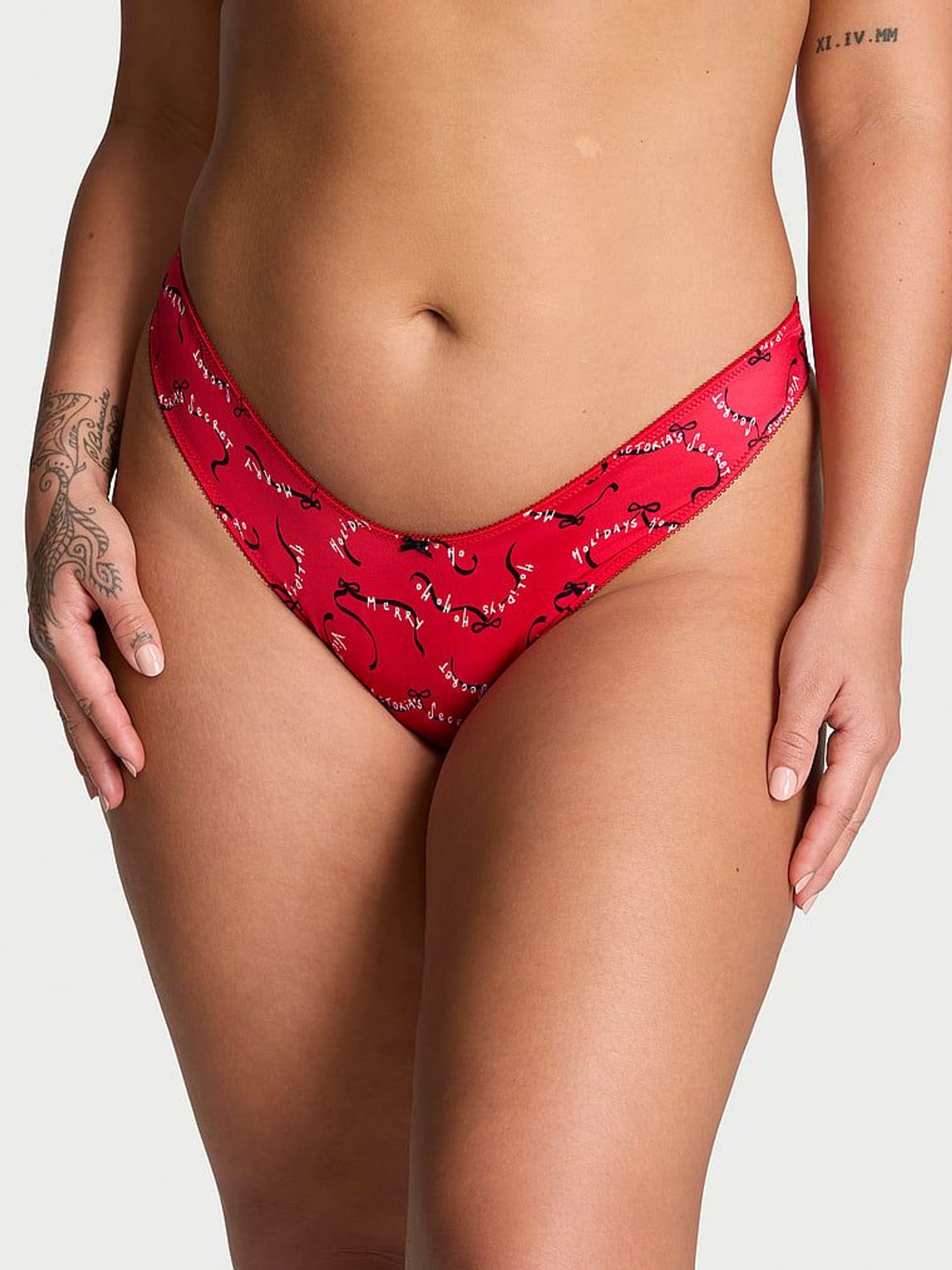 Lipstick Red Bows Thong Knickers (AB5198) | £9
