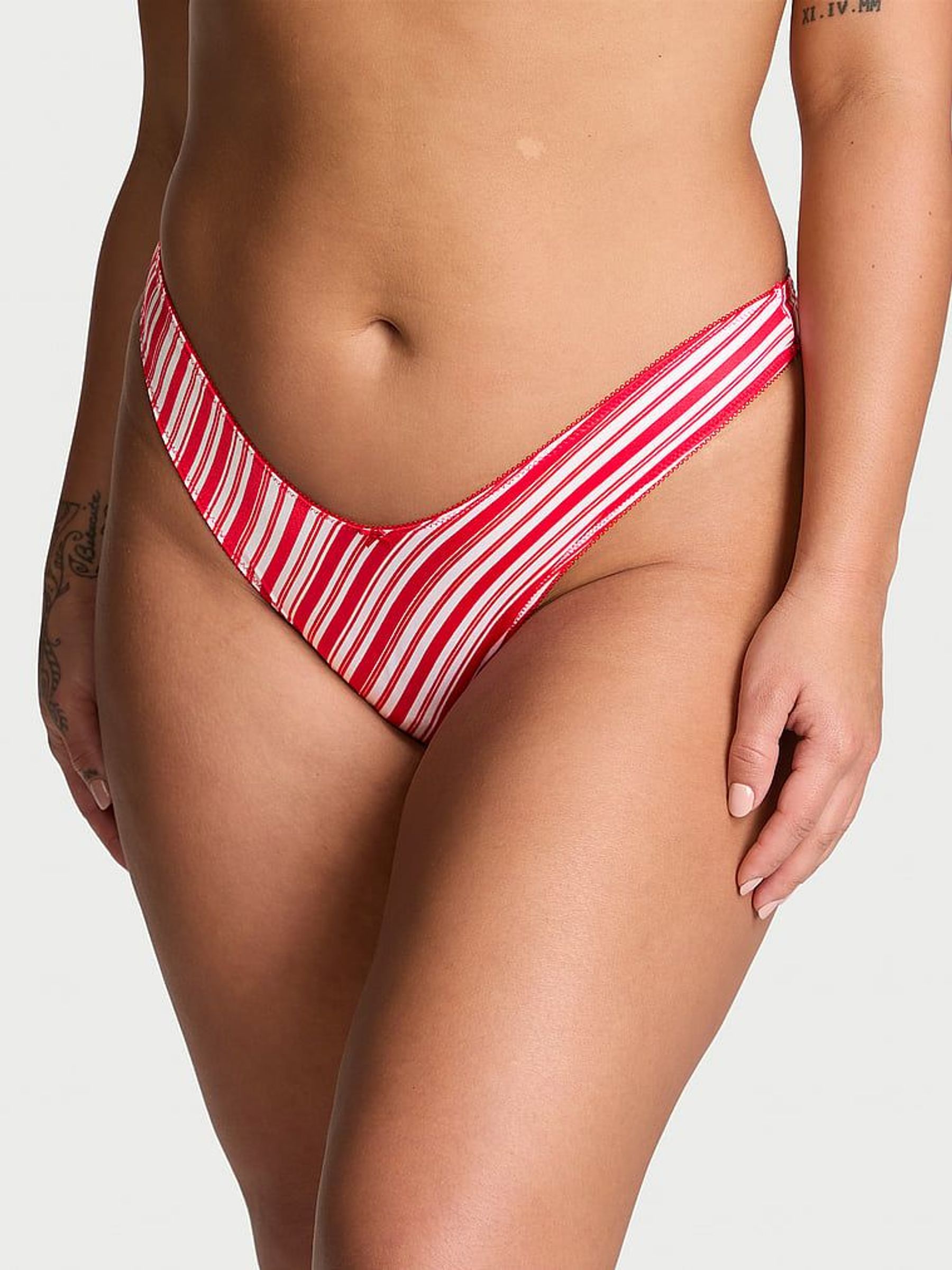 Candy Cane Stripe Red Thong Knickers (AB5203) | £9